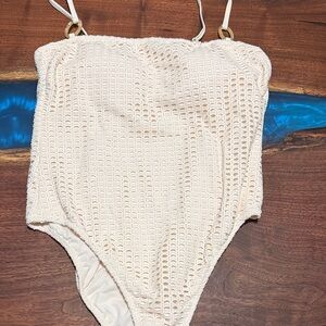 Shade & Shore Cream Crochet One-Piece Swimsuit